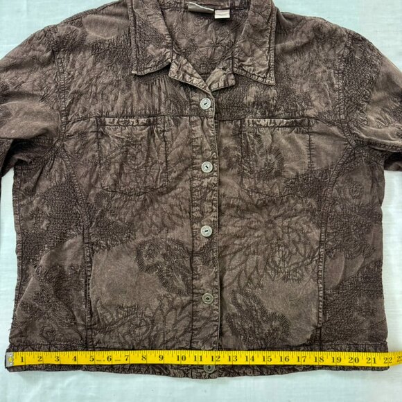 Chico’s Women’s Brown Floral Embroidered Button Front Jacket Size 2- Large - Picture 11 of 13